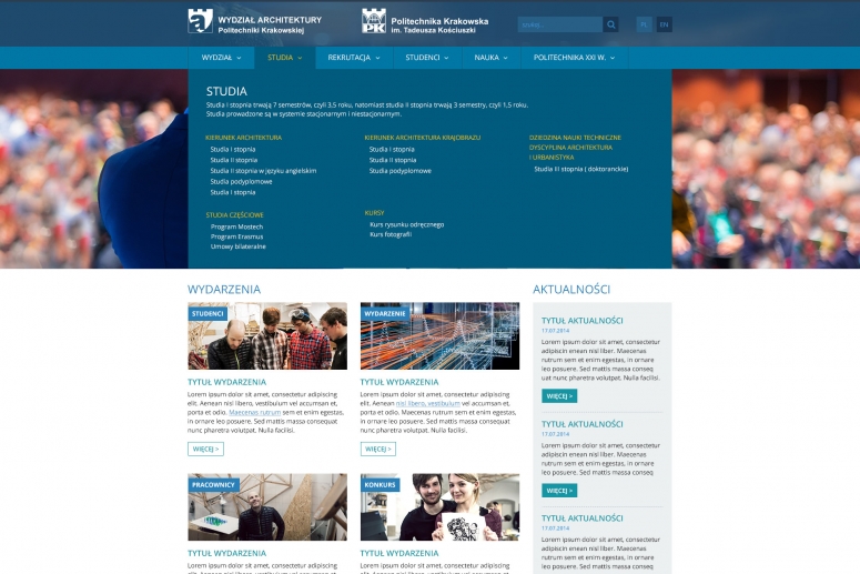 Projekt strony Wydziału Architektury Politechniki Krakowskiej